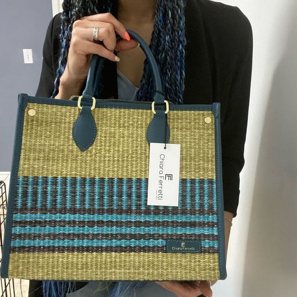 Chiara Ferretti Handbags - Beautiful Chiara Ferretti Top handle Tote Bag/ Purse made in Italy (azul/wicker)